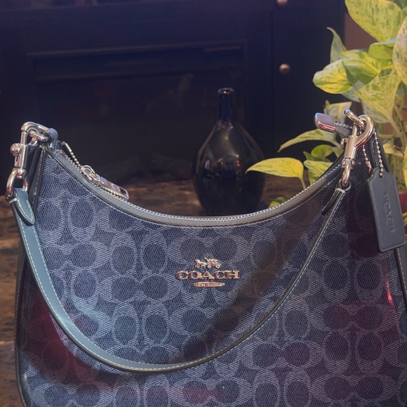 Coach Handbags - Coach Signature Hobo Shoulder Bag in Navy/Gray